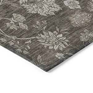 Homeroots 3' Brown Beige Chocolate Floral Rug - Washable Indoor Outdoor Area Rug For Versatile Spaces 9' X 12' Polyester 581363