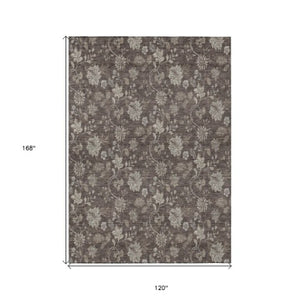 Homeroots 3' Brown Beige Chocolate Floral Rug - Washable Indoor Outdoor Area Rug For Versatile Spaces 10' X 14' Polyester 581364