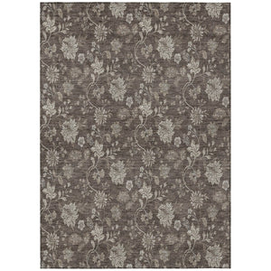 HomeRoots 5' Stylish Floral Area Rug in Chocolate, Beige & Taupe - Durable, Washable for Indoor & Outdoor Use 10' X 14' 581364