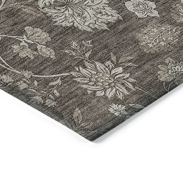Homeroots 3' Brown Beige Chocolate Floral Rug - Washable Indoor Outdoor Area Rug For Versatile Spaces 10' X 14' Polyester 581364