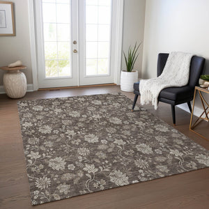 Homeroots 3' Brown Beige Chocolate Floral Rug - Washable Indoor Outdoor Area Rug For Versatile Spaces 10' X 14' Polyester 581364