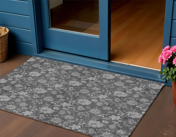 Homeroots 3' Brown Beige Chocolate Floral Rug - Washable Indoor Outdoor Area Rug For Versatile Spaces 3' X 5' Polyester 581365