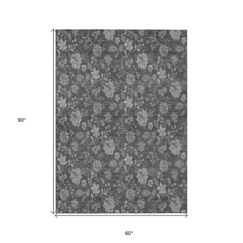 Homeroots 3' Brown Beige Chocolate Floral Rug - Washable Indoor Outdoor Area Rug For Versatile Spaces 5' X 8' Polyester 581366
