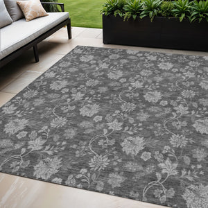 Homeroots 3' Brown Beige Chocolate Floral Rug - Washable Indoor Outdoor Area Rug For Versatile Spaces 5' X 8' Polyester 581366