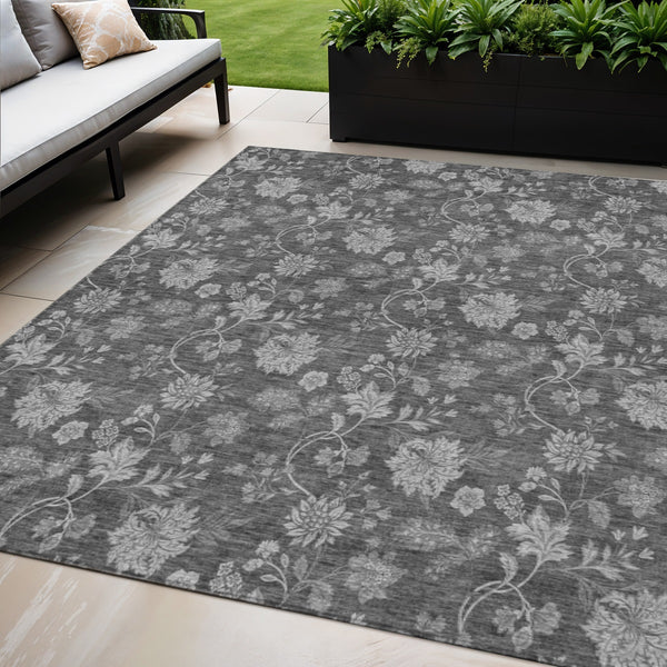 Homeroots 3' Brown Beige Chocolate Floral Rug - Washable Indoor Outdoor Area Rug For Versatile Spaces 5' X 8' Polyester 581366