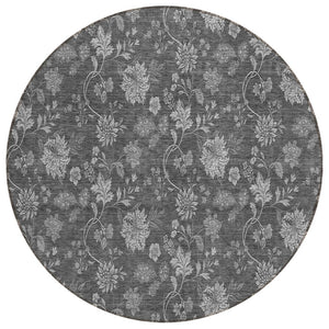 HomeRoots 5' Gray Floral Washable Area Rug - Stylish, Durable, and Versatile for Indoor & Outdoor Spaces 8' Round 581367