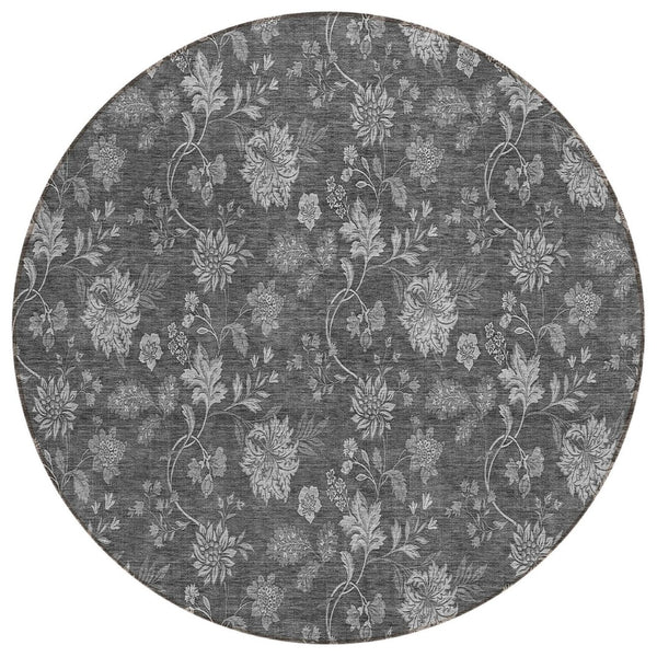 HomeRoots 5' Gray Floral Washable Area Rug - Stylish, Durable, and Versatile for Indoor & Outdoor Spaces 8' Round 581367