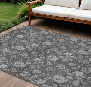 Homeroots 3' Brown Beige Chocolate Floral Rug - Washable Indoor Outdoor Area Rug For Versatile Spaces 8' X 10' Polyester 581368
