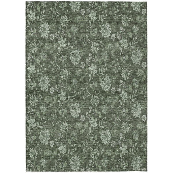 HomeRoots 5' Indoor Outdoor Floral Area Rug in Olive Green & Artichoke Green – Stain-Resistant & Washable 5' X 8' 581372
