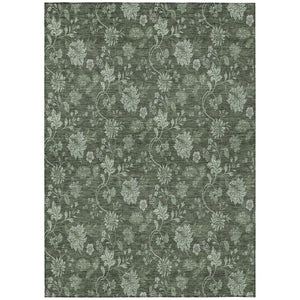 HomeRoots 5' Indoor Outdoor Floral Area Rug in Olive Green & Artichoke Green – Stain-Resistant & Washable 8' X 10' 581374