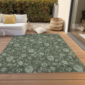 Homeroots 3' Brown Beige Chocolate Floral Rug - Washable Indoor Outdoor Area Rug For Versatile Spaces 9' X 12' Polyester 581375