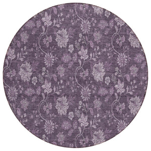 HomeRoots 5' Vibrant Floral Area Rug in Plum Purple & Lavender - Durable, Washable for Indoor & Outdoor Use 8' Round 581379
