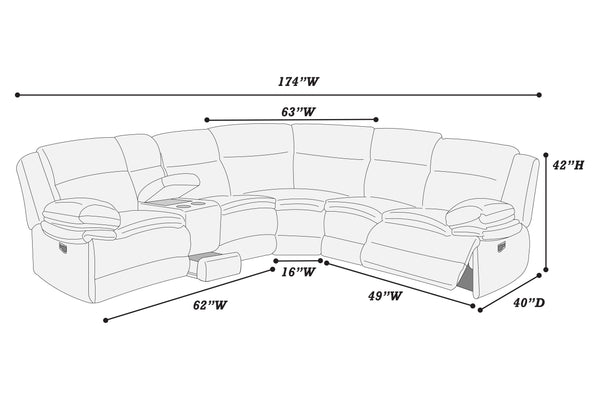 English Elm Chocolate Fur-Like Corduroy U-Shaped Sectional Sofa with Console Cup Holders and Hidden Storage Recline Chocolate 33 L x 28 W x 76 H B011S01738
