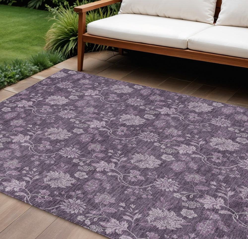 HomeRoots 5' Vibrant Floral Area Rug in Plum Purple & Lavender - Durable, Washable for Indoor & Outdoor Use 8' X 10' 581380