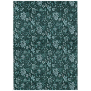 HomeRoots 9' Teal Blue and Aqua Floral Area Rug - Durable, Washable Indoor Outdoor Design for Coastal Charm 9' X 12' 581387