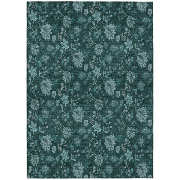 HomeRoots 5' Coastal-Inspired Teal Blue Floral Area Rug for Indoor/Outdoor Use – Durable, Washable, Non-Slip Design 10' X 14' 581388