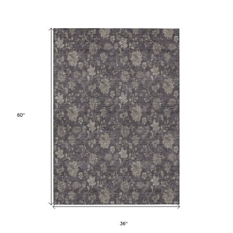 Homeroots 3' Brown Beige Chocolate Floral Rug - Washable Indoor Outdoor Area Rug For Versatile Spaces 3' X 5' Polyester 581389