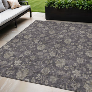 Homeroots 3' Brown Beige Chocolate Floral Rug - Washable Indoor Outdoor Area Rug For Versatile Spaces 5' X 8' Polyester 581390