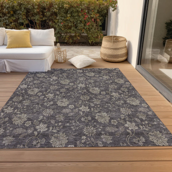 Homeroots 3' Brown Beige Chocolate Floral Rug - Washable Indoor Outdoor Area Rug For Versatile Spaces 5' X 8' Polyester 581390