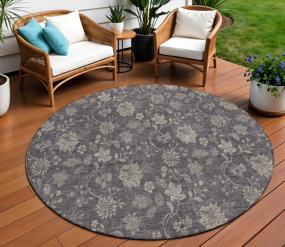 HomeRoots 5' Elegant Floral Area Rug – Durable, Washable for Indoor & Outdoor Use, Perfect for High-Traffic Areas 8' Round 581391