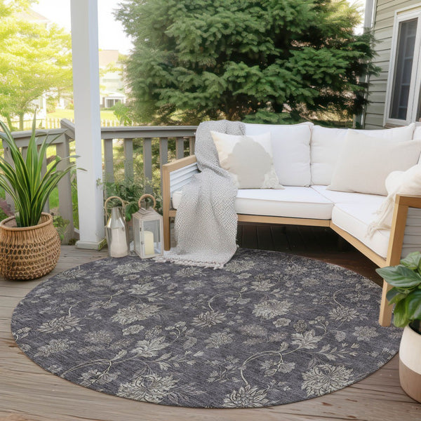 Homeroots 3' Brown Beige Chocolate Floral Rug - Washable Indoor Outdoor Area Rug For Versatile Spaces 8' Round Polyester 581391
