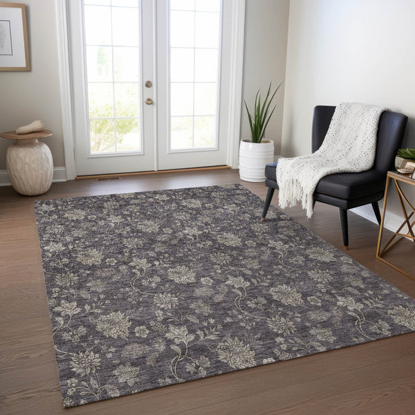 Homeroots 3' Brown Beige Chocolate Floral Rug - Washable Indoor Outdoor Area Rug For Versatile Spaces 8' X 10' Polyester 581392