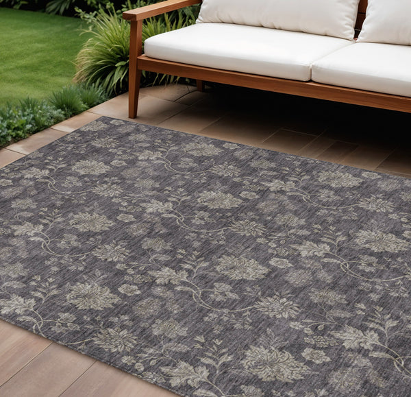 Homeroots 3' Brown Beige Chocolate Floral Rug - Washable Indoor Outdoor Area Rug For Versatile Spaces 10' X 14' Polyester 581394