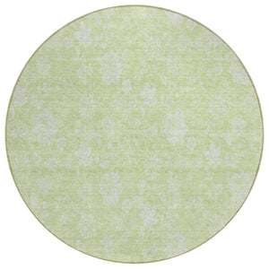 HomeRoots 5' Floral Washable Area Rug in Artichoke Green, Mint Green & Ivory for Indoor & Outdoor Use 8' Round 581397