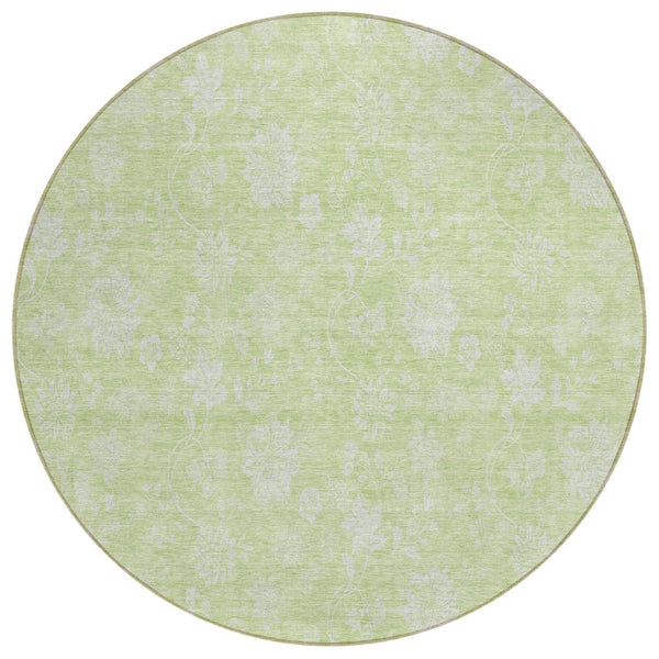 HomeRoots 5' Floral Washable Area Rug in Artichoke Green, Mint Green & Ivory for Indoor & Outdoor Use 8' Round 581397