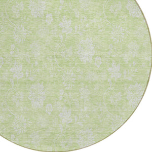 Homeroots 3' Artichoke Green Floral Washable Area Rug - Perfect For Indoor & Outdoor Spaces, Stain Resistant 8' Round Polyester 581397