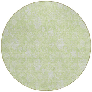 HomeRoots 5' Floral Washable Area Rug in Artichoke Green, Mint Green & Ivory for Indoor & Outdoor Use 8' Round 581397