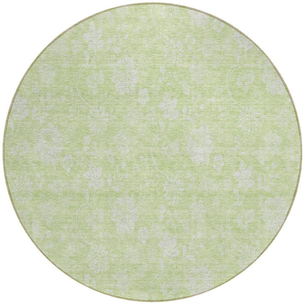 HomeRoots 5' Floral Washable Area Rug in Artichoke Green, Mint Green & Ivory for Indoor & Outdoor Use 8' Round 581397