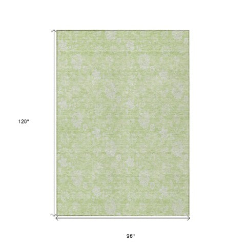 Homeroots 3' Artichoke Green Floral Washable Area Rug - Perfect For Indoor & Outdoor Spaces, Stain Resistant 8' X 10' Polyester 581398