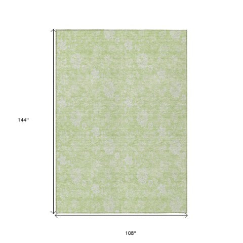 Homeroots 3' Artichoke Green Floral Washable Area Rug - Perfect For Indoor & Outdoor Spaces, Stain Resistant 9' X 12' Polyester 581399