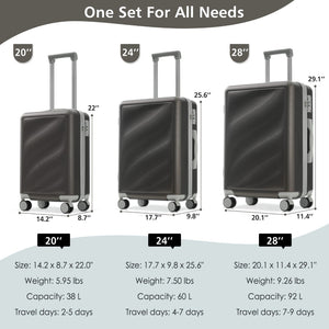 English Elm Luggage 3 Piece Hardshell Abs Set with Spinner Wheels Tsa Lock Travel Ready N730P304620Q