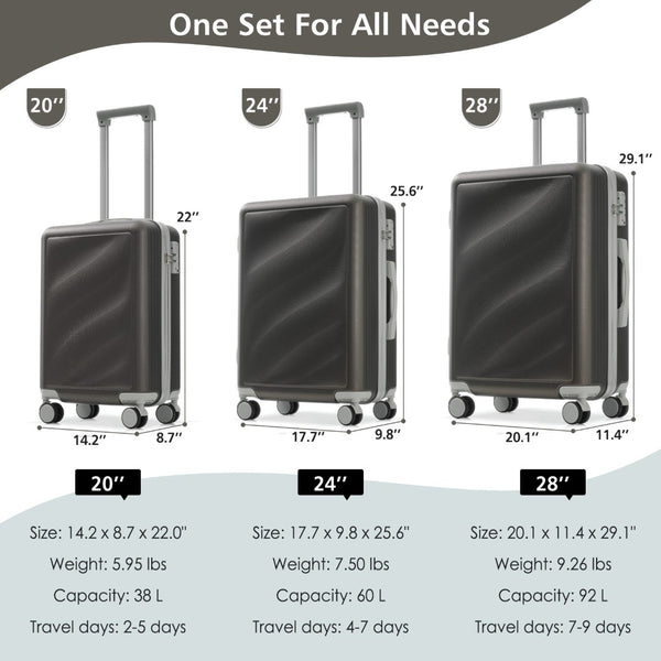 English Elm Luggage 3 Piece Hardshell Abs Set with Spinner Wheels Tsa Lock Travel Ready N730P304620Q