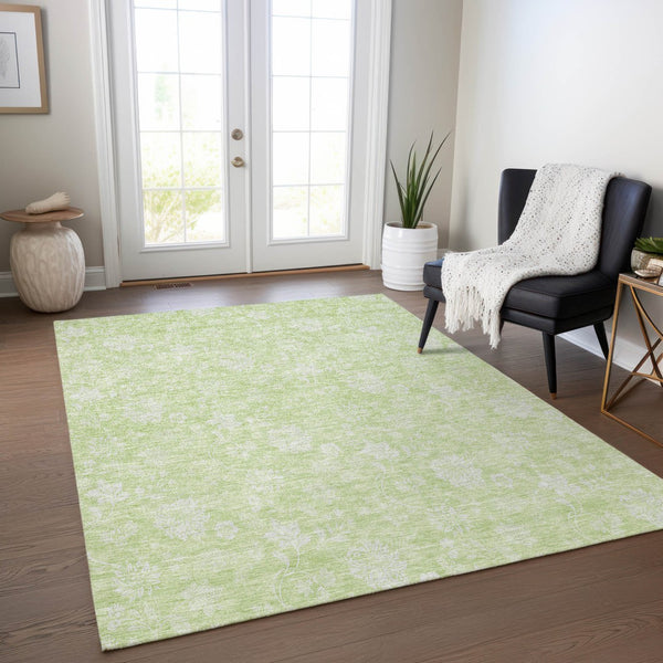 Homeroots 3' Artichoke Green Floral Washable Area Rug - Perfect For Indoor & Outdoor Spaces, Stain Resistant 10' X 14' Polyester 581400