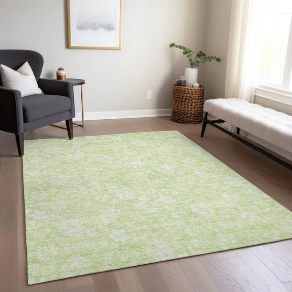 Homeroots 3' Artichoke Green Floral Washable Area Rug - Perfect For Indoor & Outdoor Spaces, Stain Resistant 10' X 14' Polyester 581400