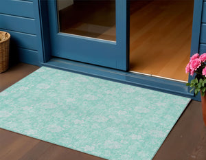 Homeroots 3' Artichoke Green Floral Washable Area Rug - Perfect For Indoor & Outdoor Spaces, Stain Resistant 3' X 5' Polyester 581401