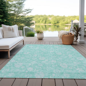 Homeroots 3' Artichoke Green Floral Washable Area Rug - Perfect For Indoor & Outdoor Spaces, Stain Resistant 3' X 5' Polyester 581401