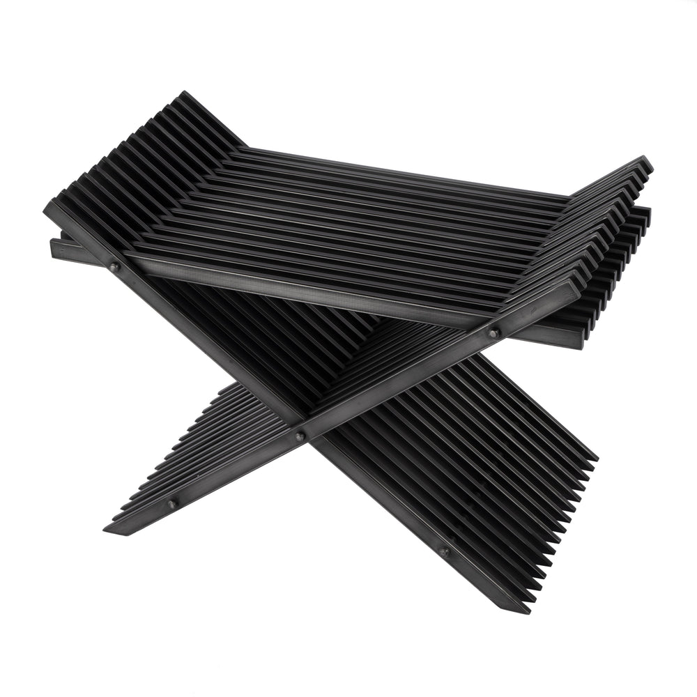 Butler Specialty Lucan Distressed Iron Slatted Stool With X-cross Base - Elevate Your Space With Timeless Elegance Black Iron 5814025-butler