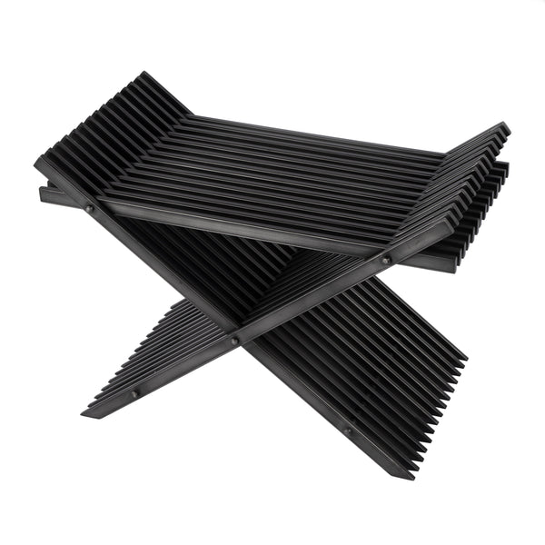 Butler Specialty Lucan Distressed Iron Slatted Stool With X-cross Base - Elevate Your Space With Timeless Elegance Black Iron 5814025-butler