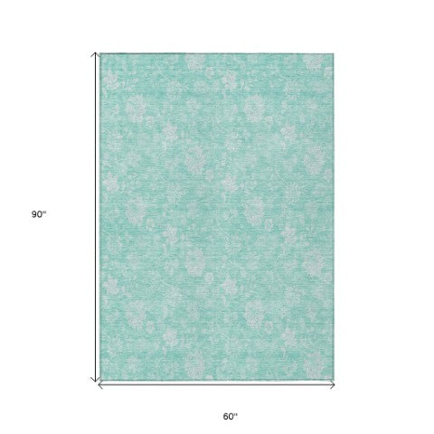 Homeroots 3' Artichoke Green Floral Washable Area Rug - Perfect For Indoor & Outdoor Spaces, Stain Resistant 5' X 8' Polyester 581402