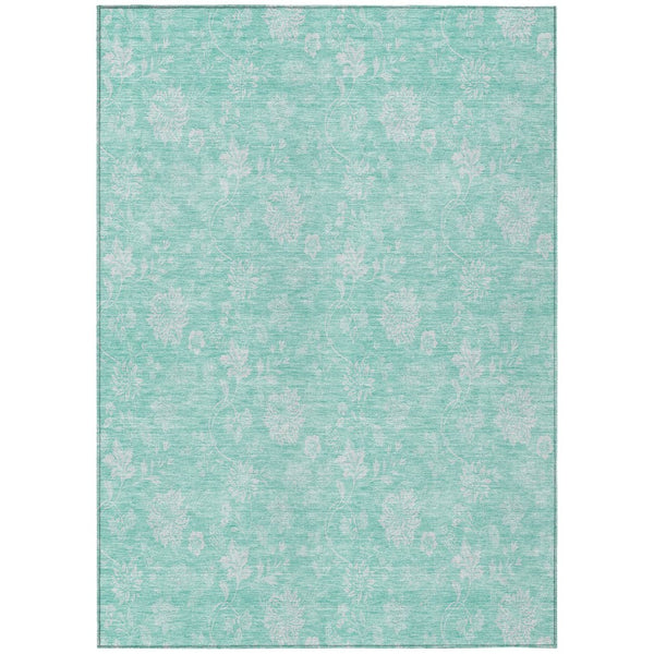 HomeRoots 5' Aqua and Ivory Floral Area Rug - Stylish, Durable, Washable for Indoor & Outdoor Spaces 5' X 8' 581402