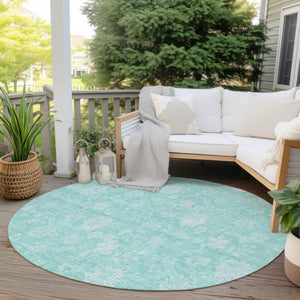 Homeroots 3' Artichoke Green Floral Washable Area Rug - Perfect For Indoor & Outdoor Spaces, Stain Resistant 8' Round Polyester 581403