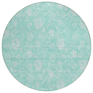 HomeRoots 5' Aqua and Ivory Floral Area Rug - Stylish, Durable, Washable for Indoor & Outdoor Spaces 8' Round 581403