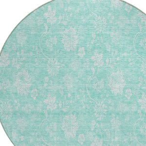 Homeroots 3' Artichoke Green Floral Washable Area Rug - Perfect For Indoor & Outdoor Spaces, Stain Resistant 8' Round Polyester 581403