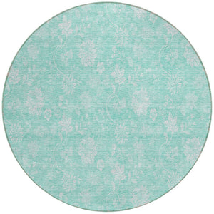 Homeroots 3' Artichoke Green Floral Washable Area Rug - Perfect For Indoor & Outdoor Spaces, Stain Resistant 8' Round Polyester 581403