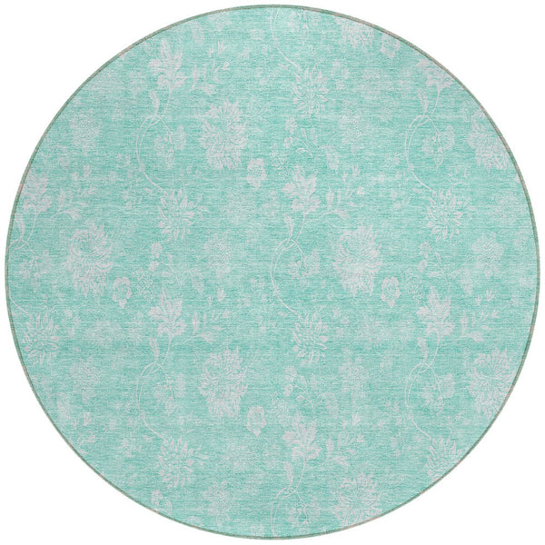 Homeroots 3' Artichoke Green Floral Washable Area Rug - Perfect For Indoor & Outdoor Spaces, Stain Resistant 8' Round Polyester 581403