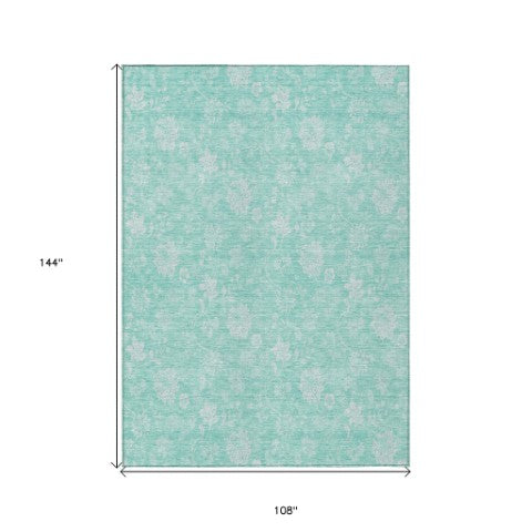 Homeroots 3' Artichoke Green Floral Washable Area Rug - Perfect For Indoor & Outdoor Spaces, Stain Resistant 9' X 12' Polyester 581405